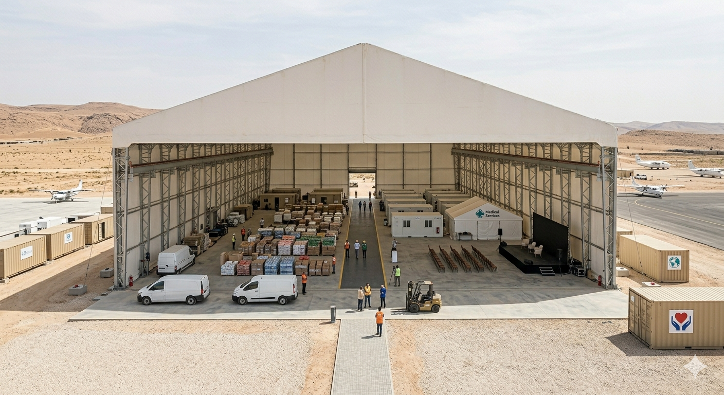 Rapid-deploy modular hangar without permanent foundation